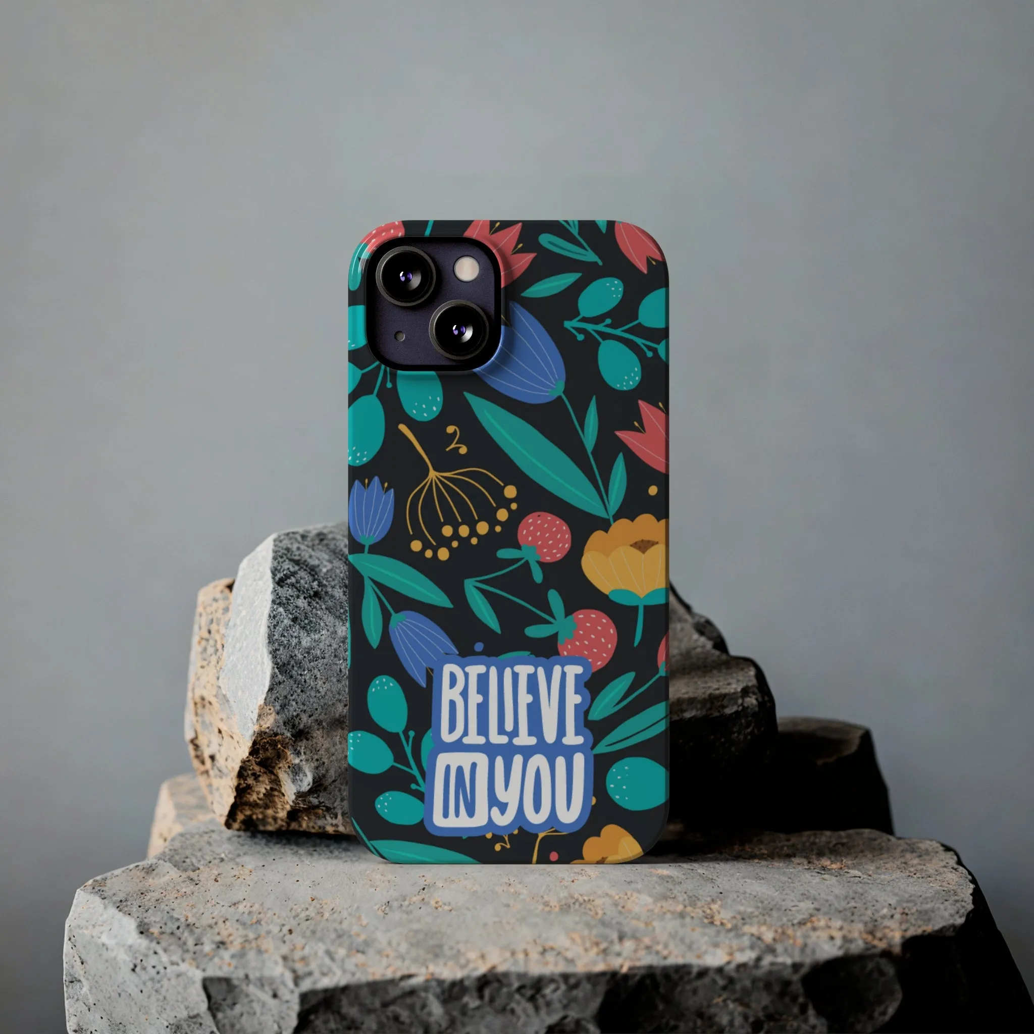 Believe In You Trendy Floral iPhone Slim Phone Case