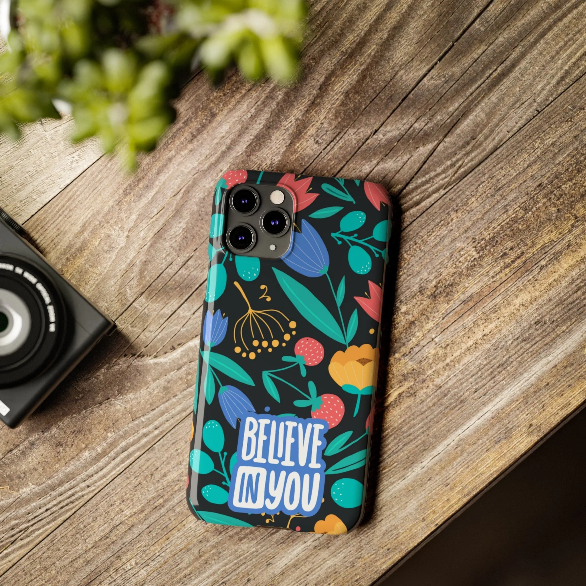 Believe In You Trendy Floral iPhone Slim Phone Case