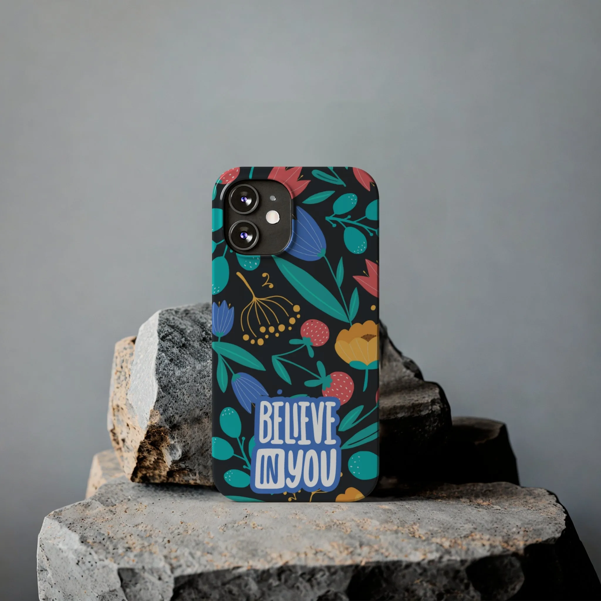 Believe In You Trendy Floral iPhone Slim Phone Case