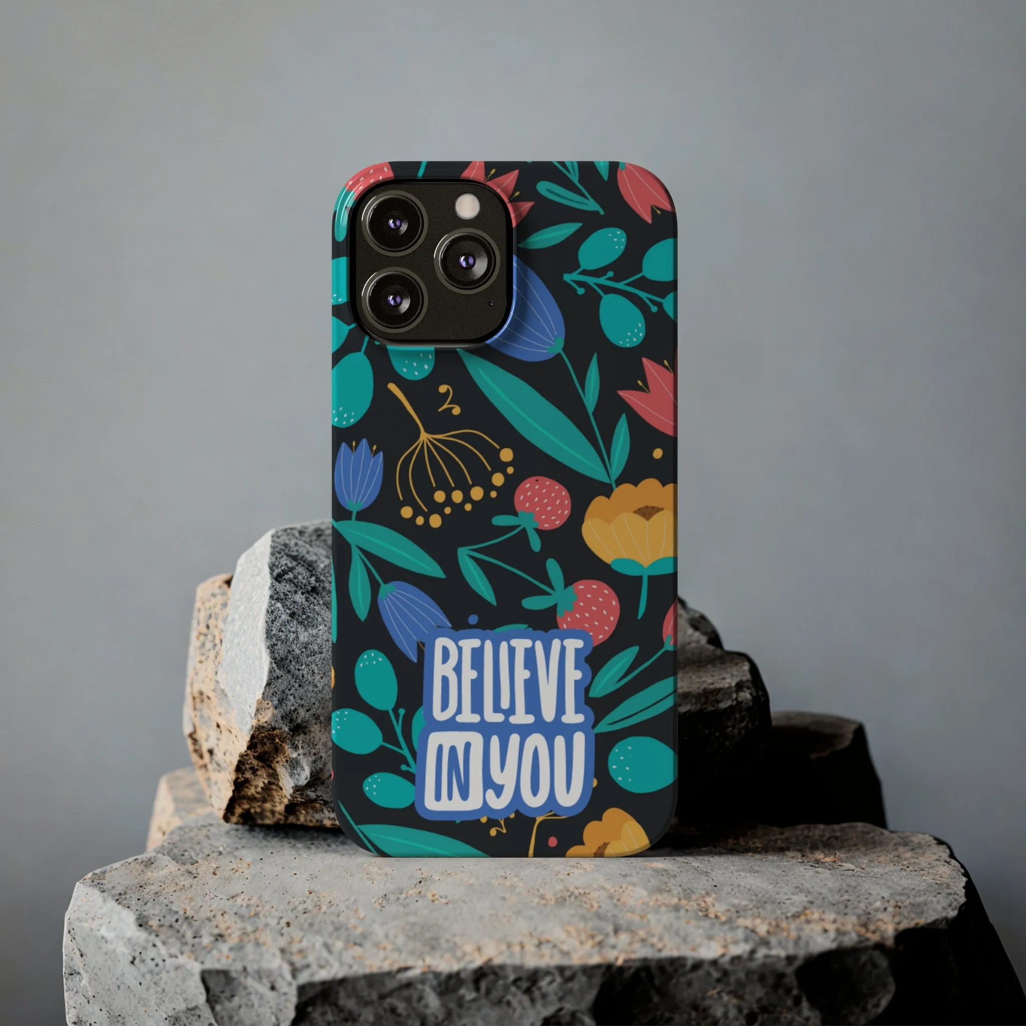 Believe In You Trendy Floral iPhone Slim Phone Case