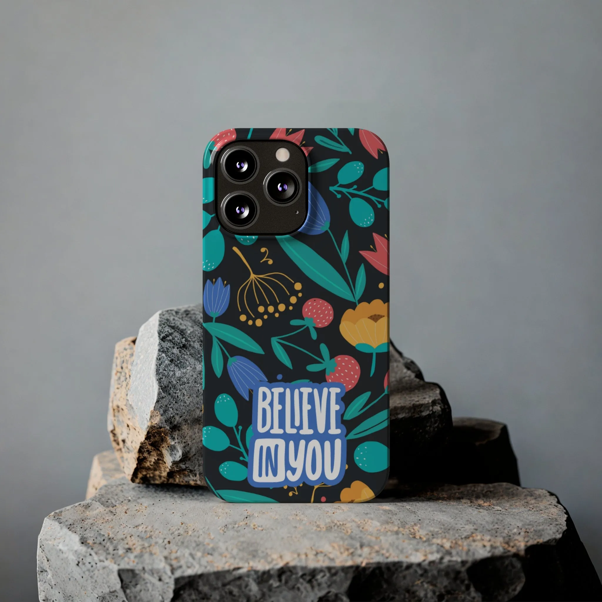 Believe In You Trendy Floral iPhone Slim Phone Case