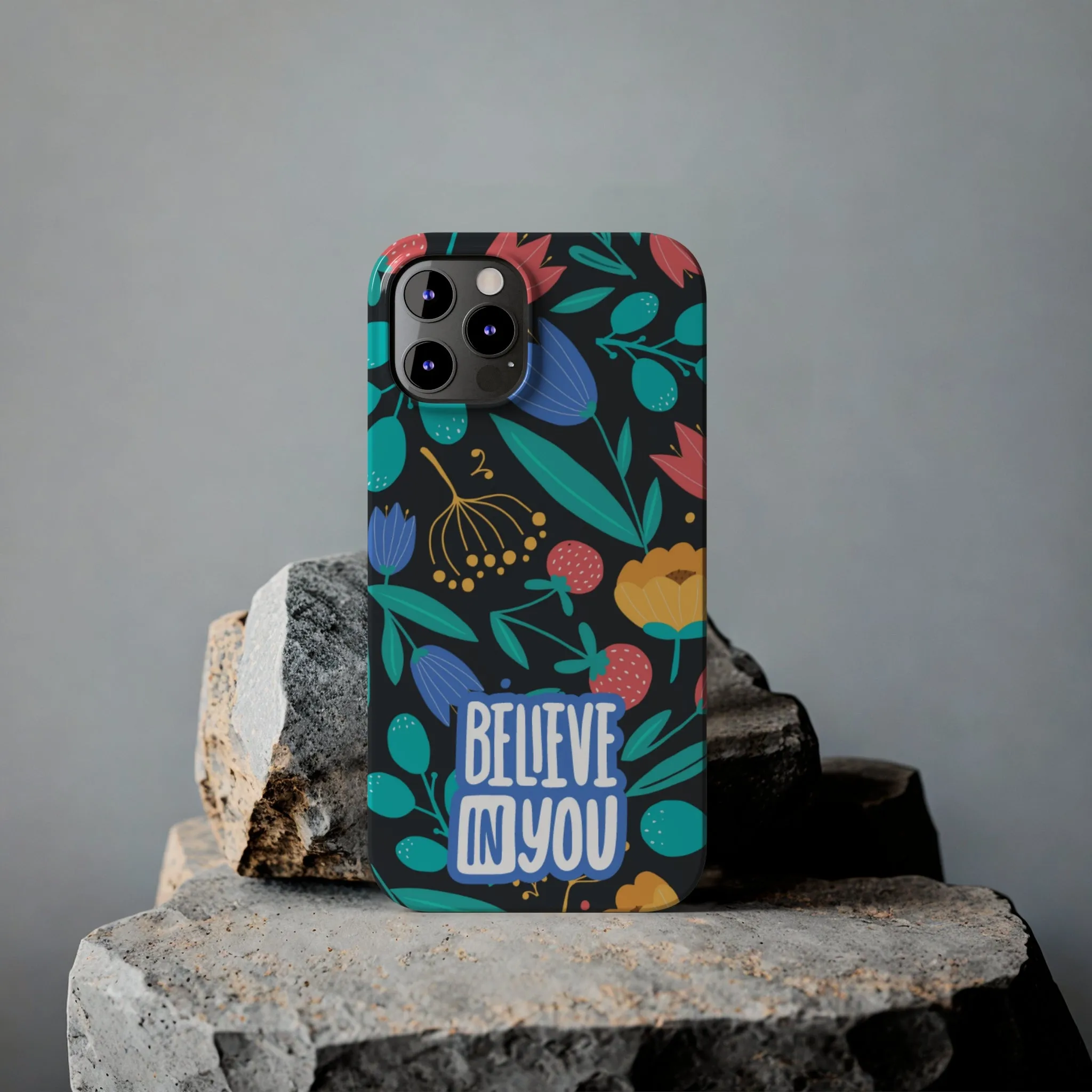Believe In You Trendy Floral iPhone Slim Phone Case