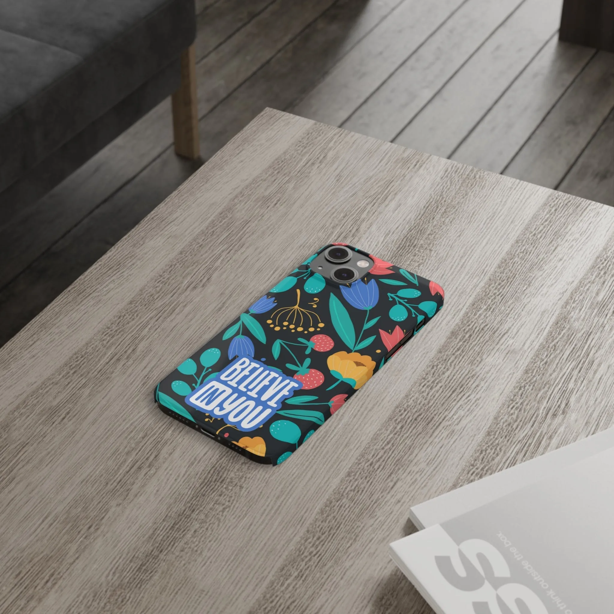 Believe In You Trendy Floral iPhone Slim Phone Case