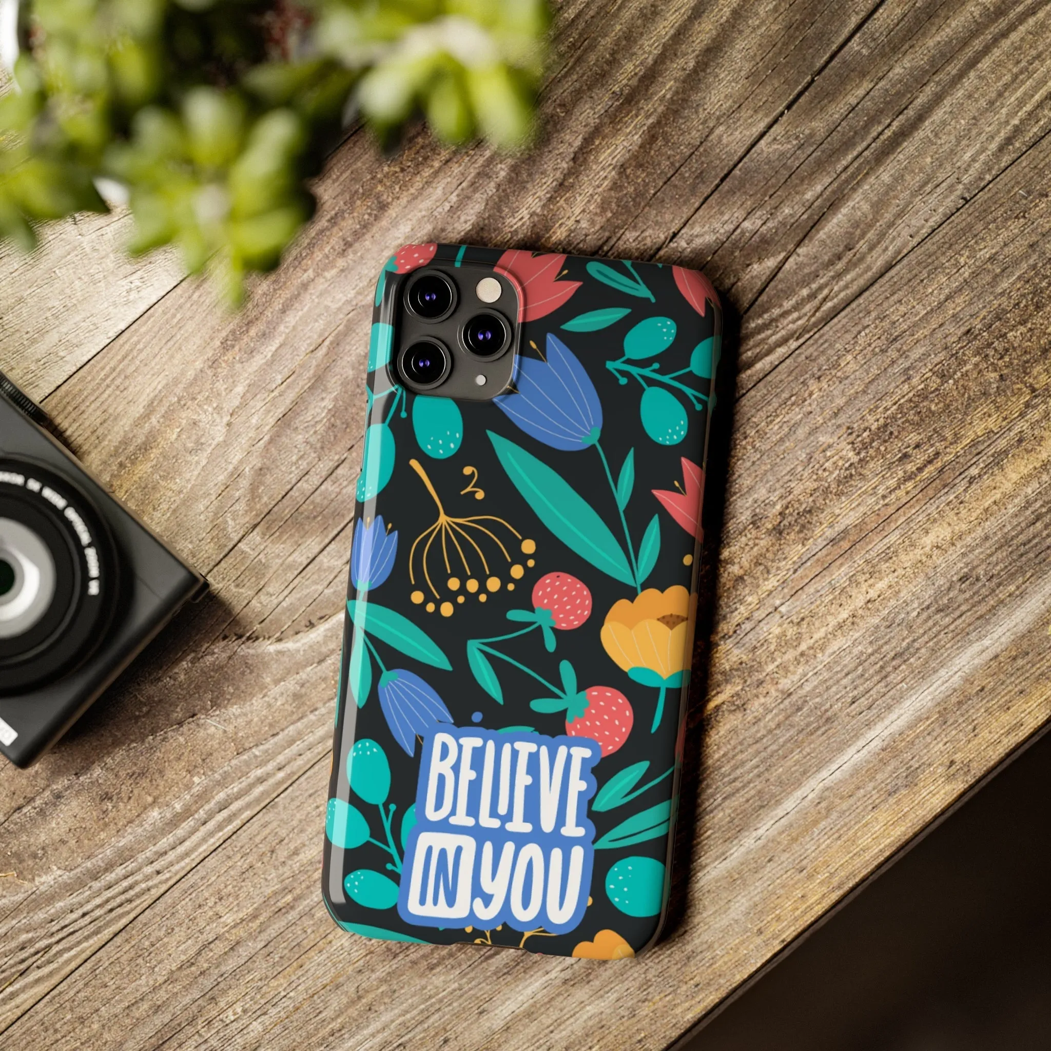 Believe In You Trendy Floral iPhone Slim Phone Case