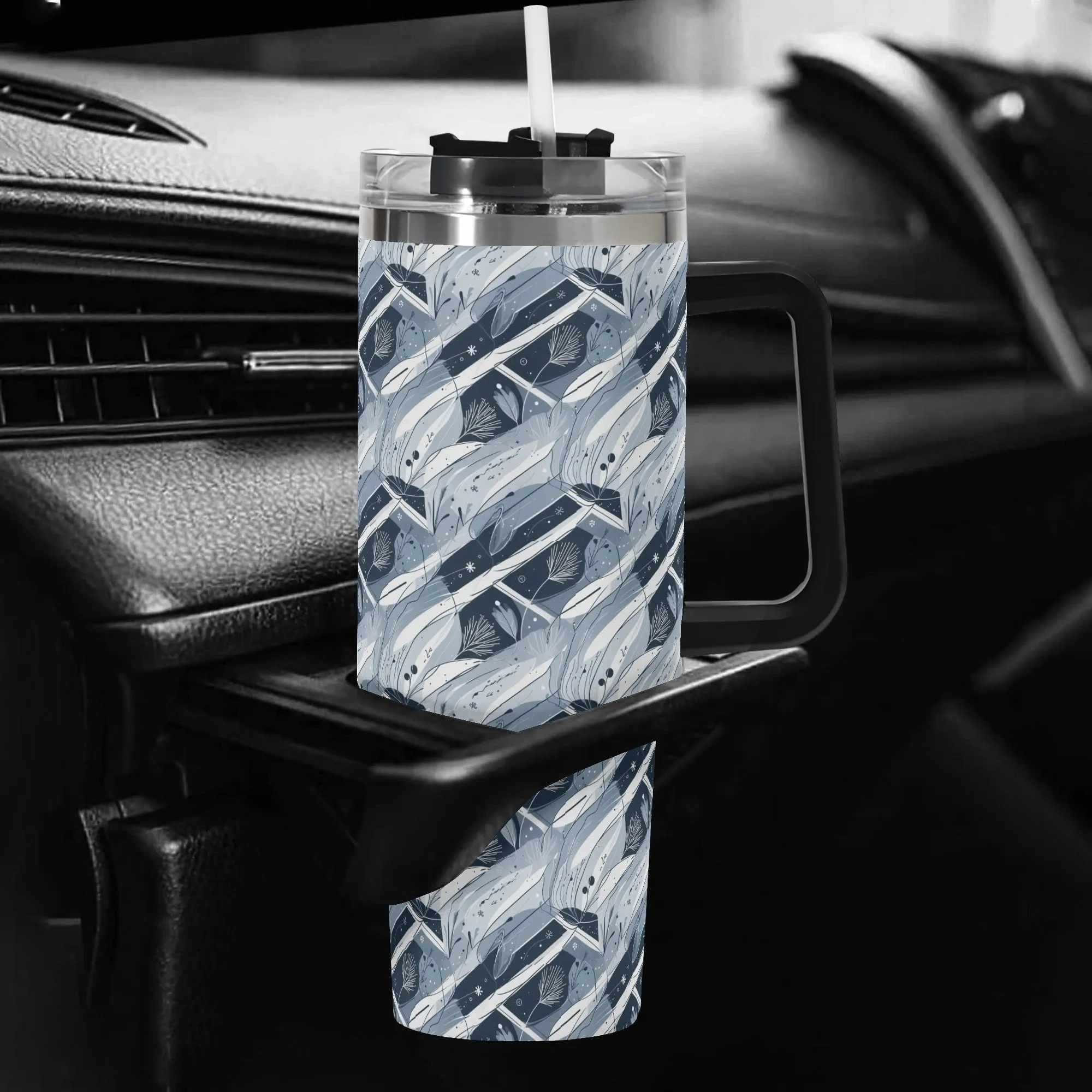 Blue Wind 40oz Stainless Steel Tumbler Gift With Black Handle and Straw