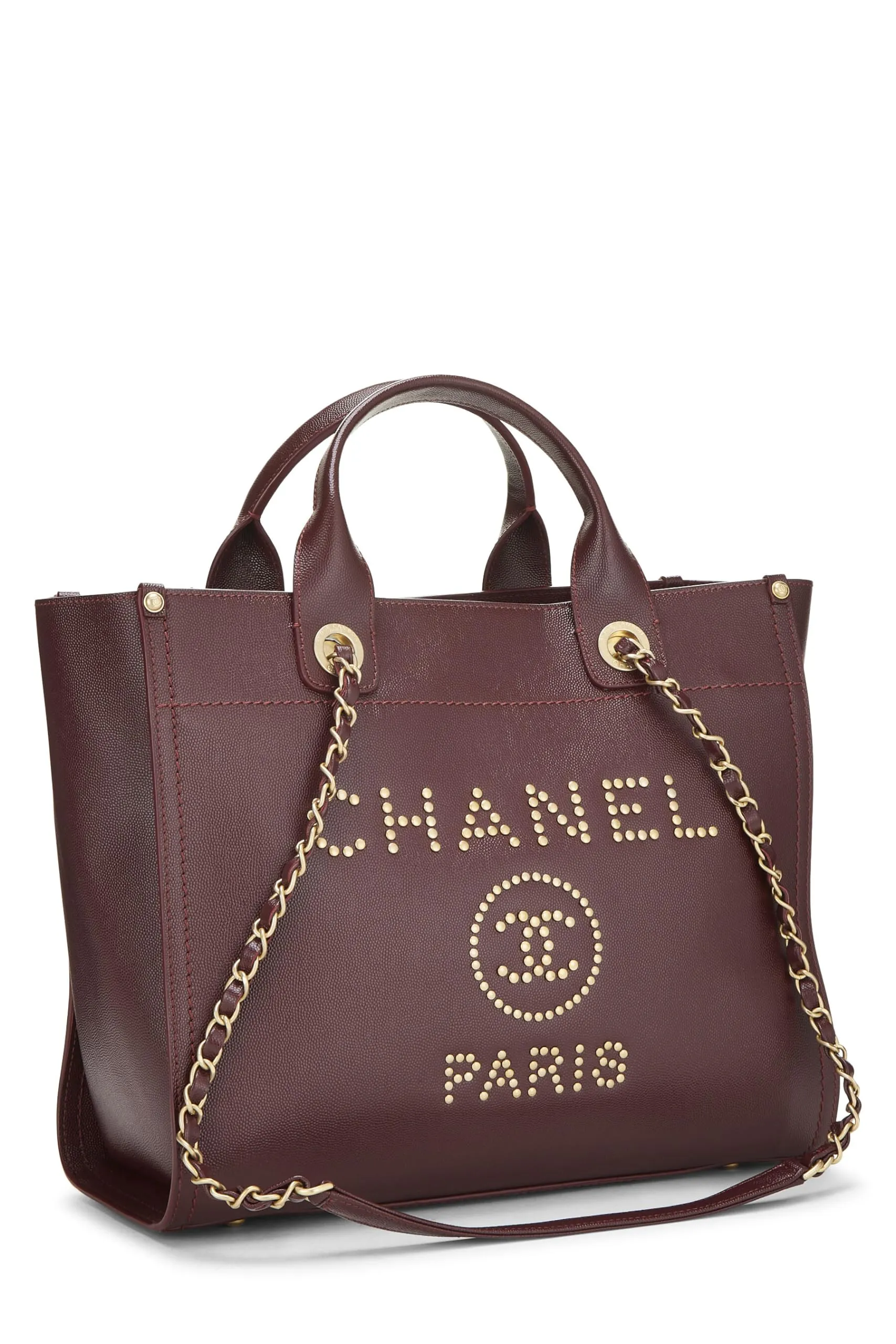 Chanel,  Burgundy Caviar Studded Deauville Shopper Small, Burgundy