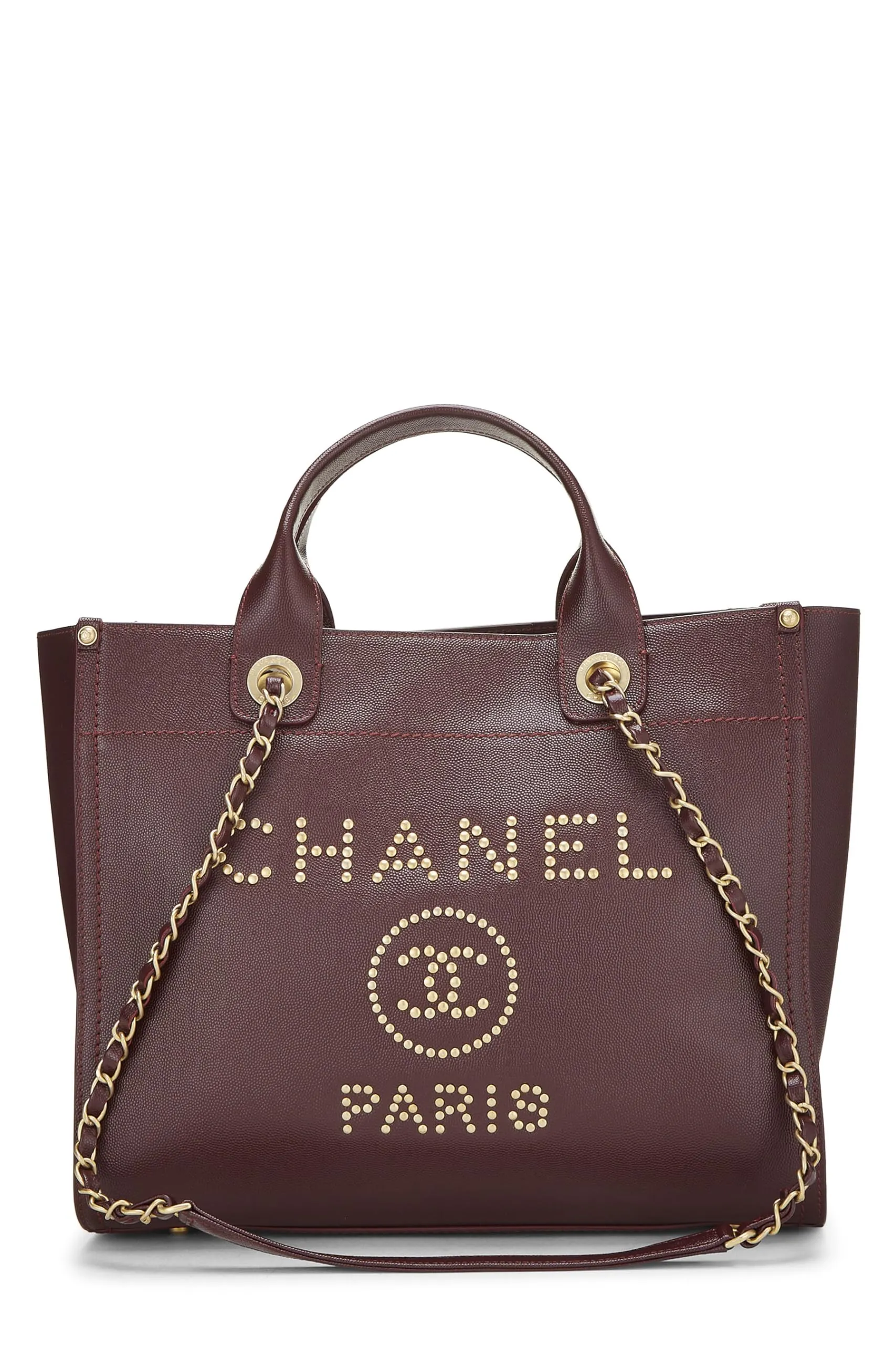 Chanel,  Burgundy Caviar Studded Deauville Shopper Small, Burgundy