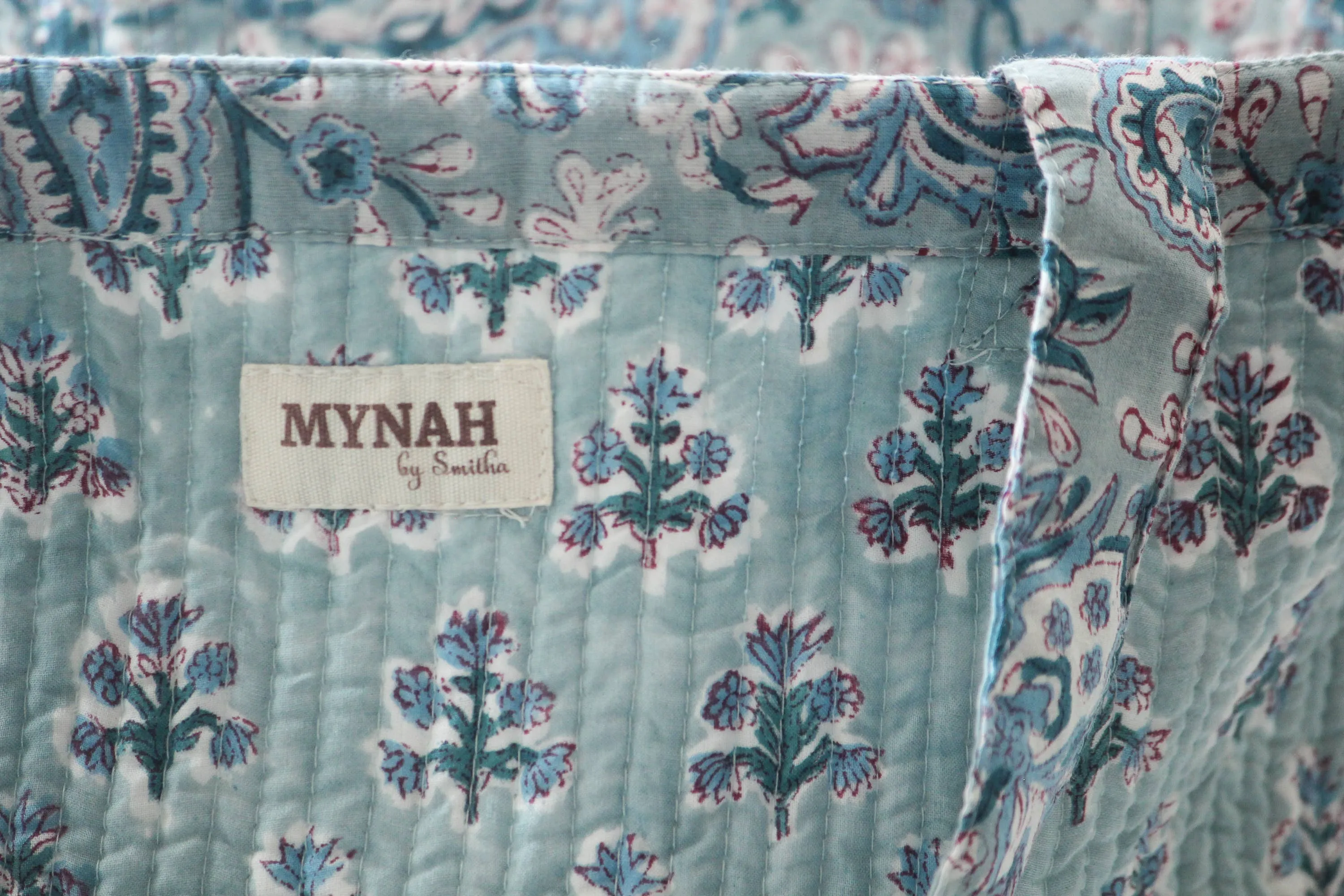 Dusty Blue Floral Print Reversible Tote Bag