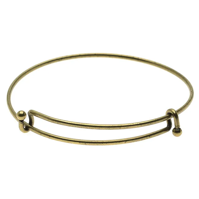 Expandable Charm Bangle Bracelet, Double Bar, 1 Bracelet, Antiqued Brass