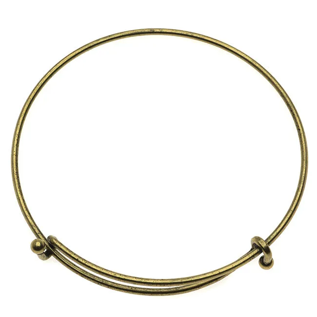 Expandable Charm Bangle Bracelet, Double Bar, 1 Bracelet, Antiqued Brass