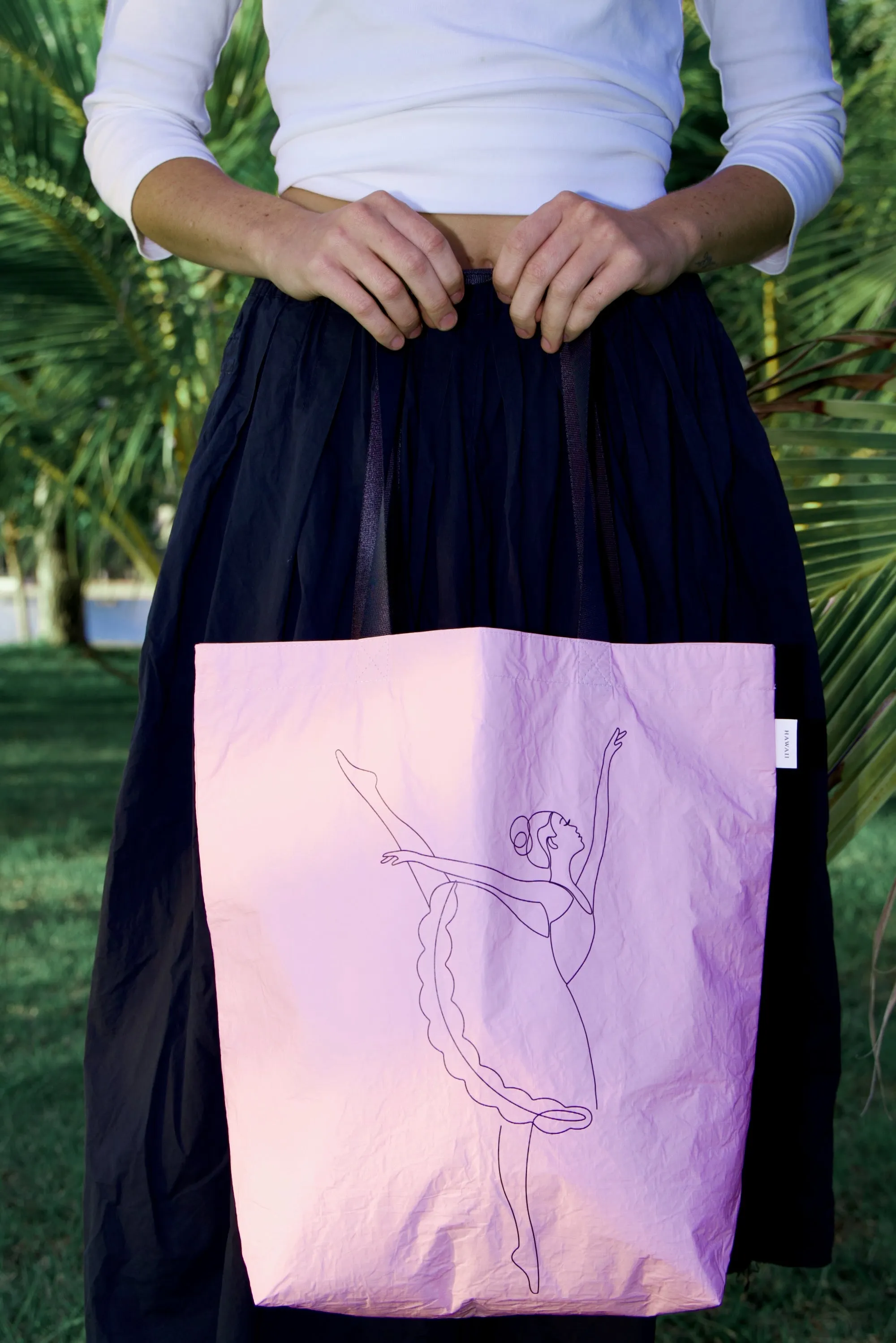Hawaii Tote Lineart Ballerina & Palaka Pale Pink (Reversible)