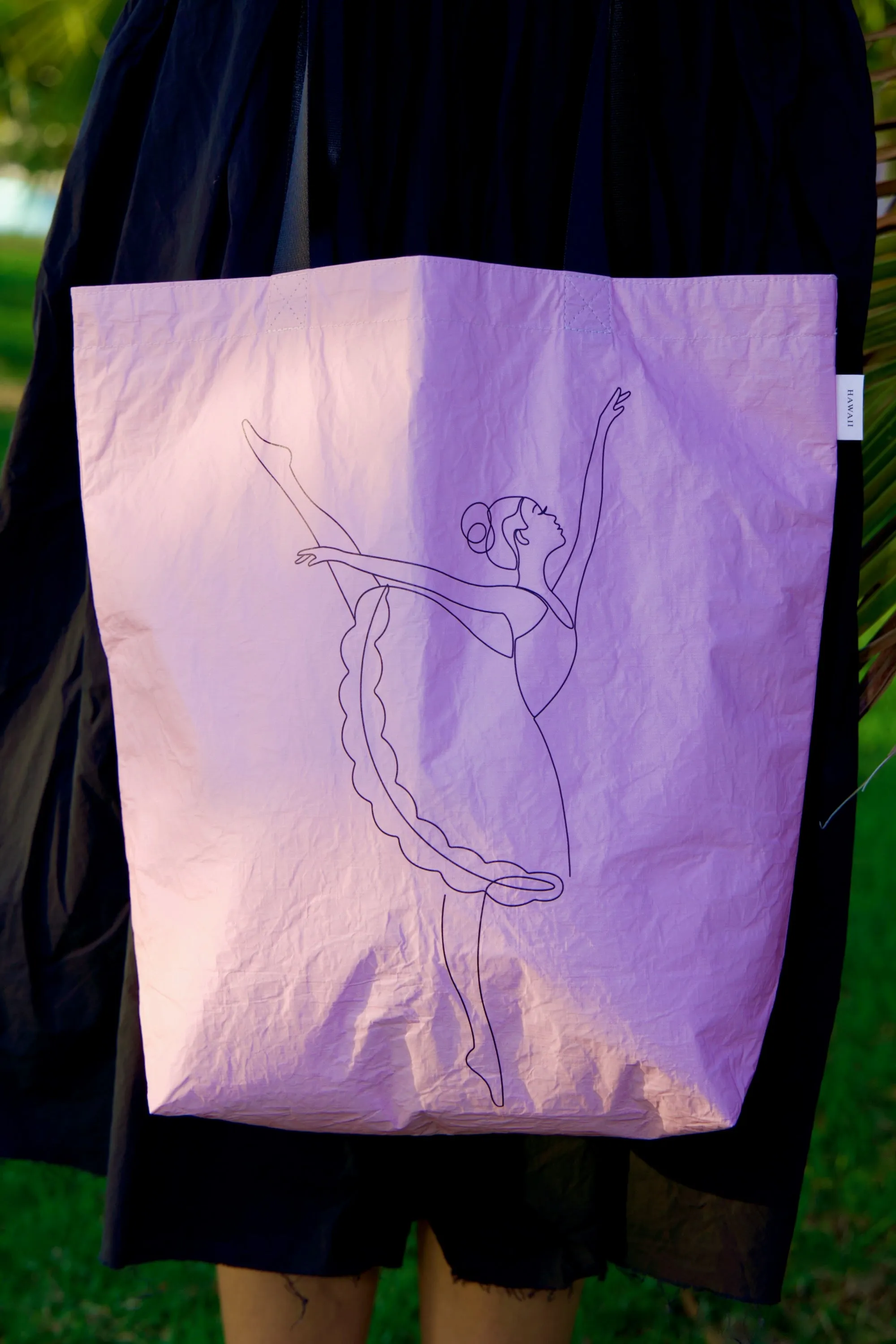 Hawaii Tote Lineart Ballerina & Palaka Pale Pink (Reversible)