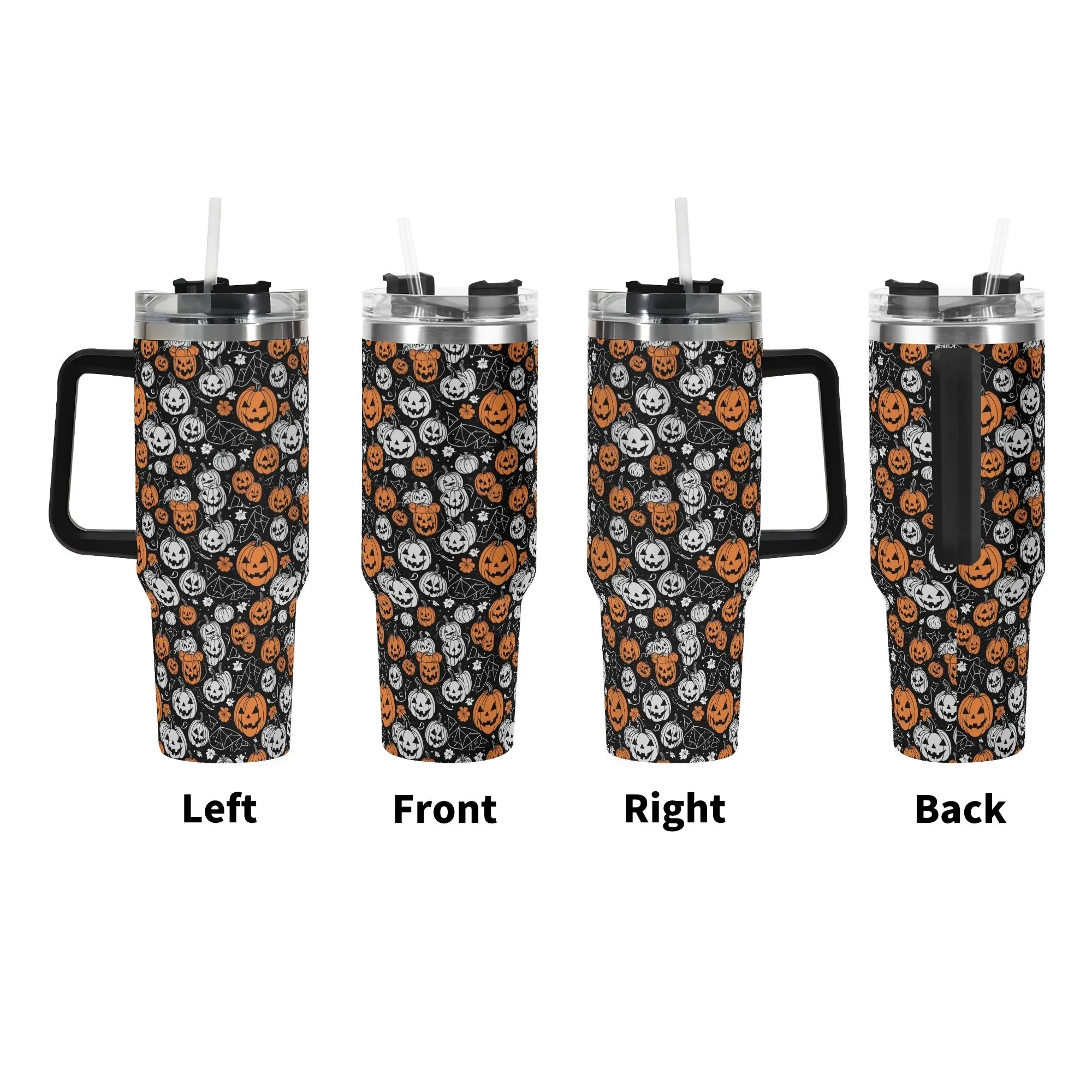 Jack-O-Lanterns 40oz Stainless Steel Tumbler Gift With Black Handle and Straw