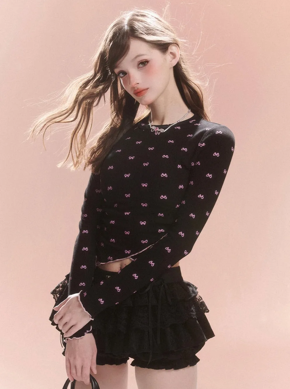 Lace-up Ribbon Slim Bag Top