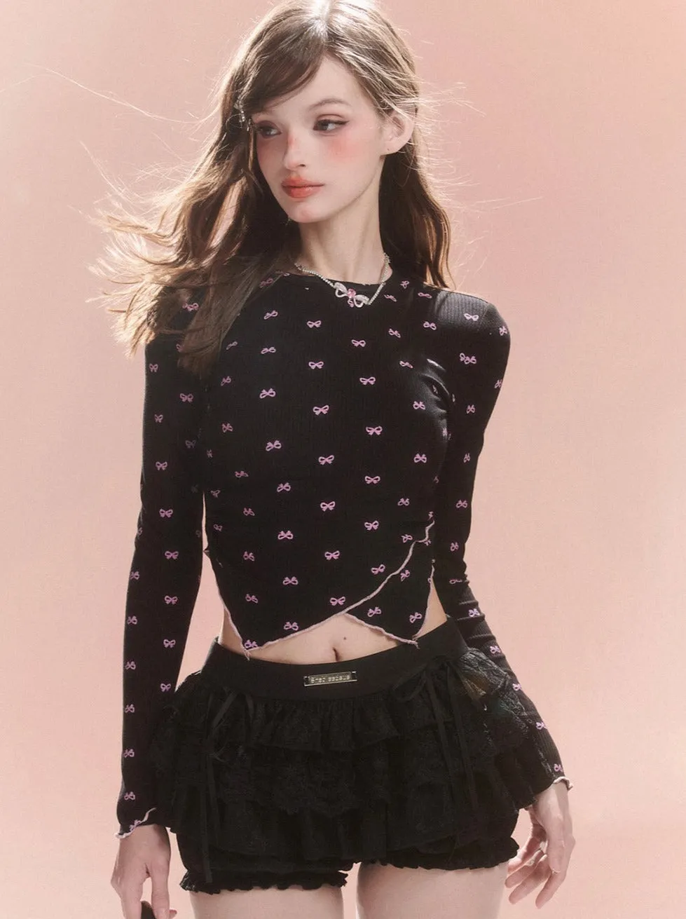 Lace-up Ribbon Slim Bag Top