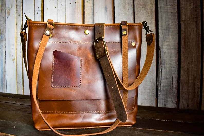 Leather Crossbody Tote Bag