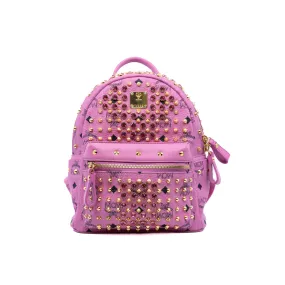 mini backpack with crystal/ studs in leather pink ghw