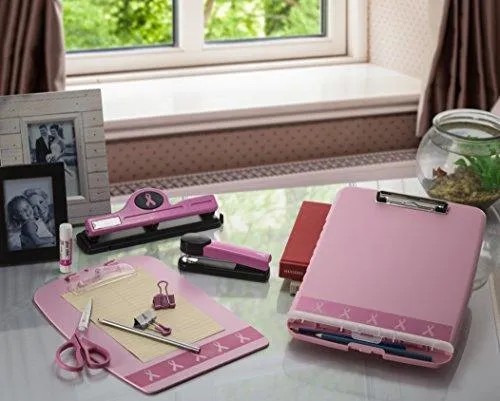 Officemate Breast Cancer Awareness Slim Clipboard Box, Pink