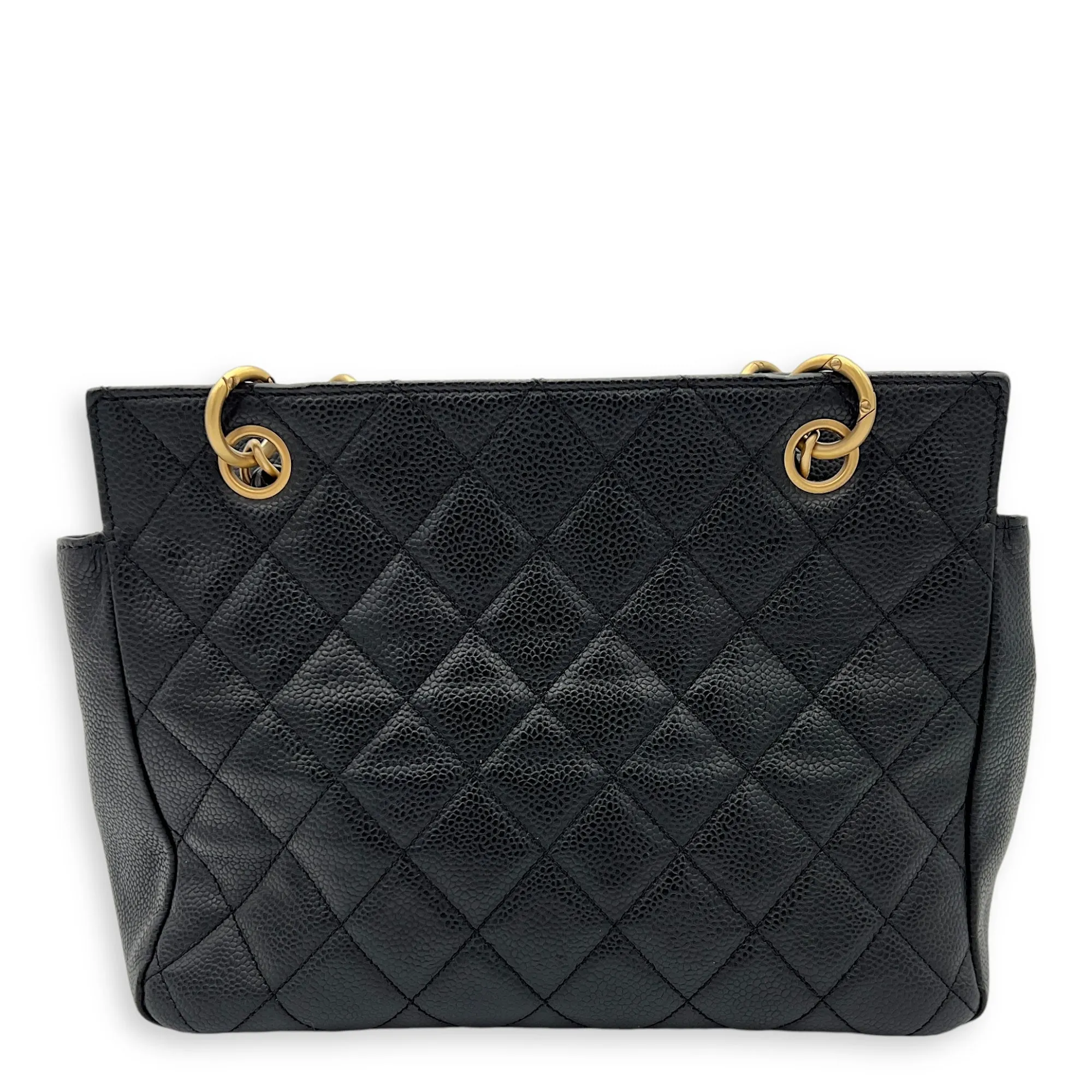 Petite Timeless Tote Top Handle Bag Black in Caviar Leather, Gold hardware