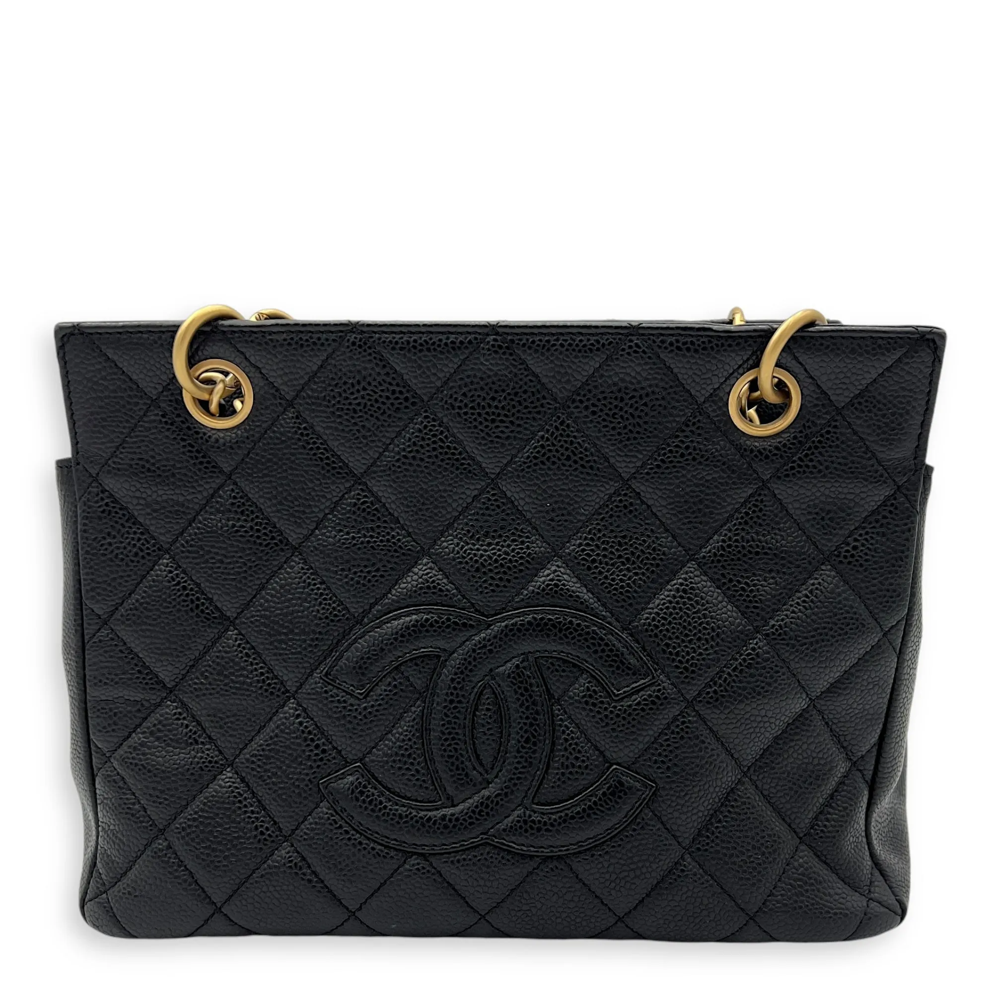 Petite Timeless Tote Top Handle Bag Black in Caviar Leather, Gold hardware