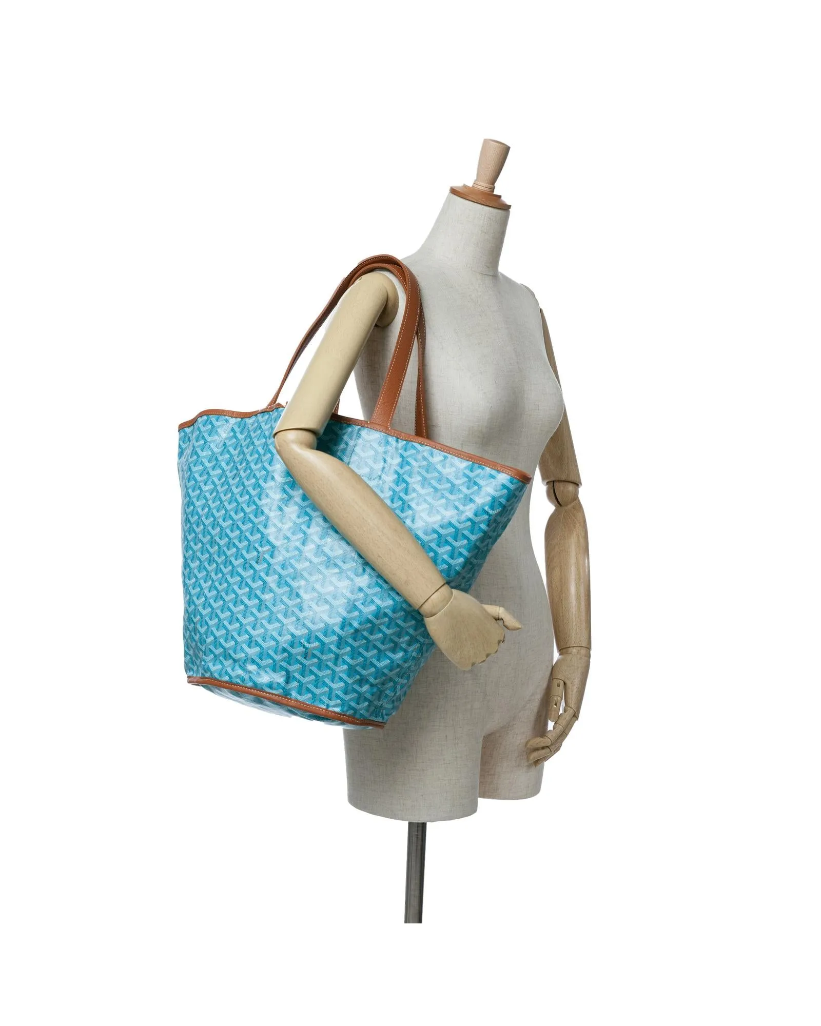 Reversible Coated Canvas Tote with Leather Trim and Flat Handles