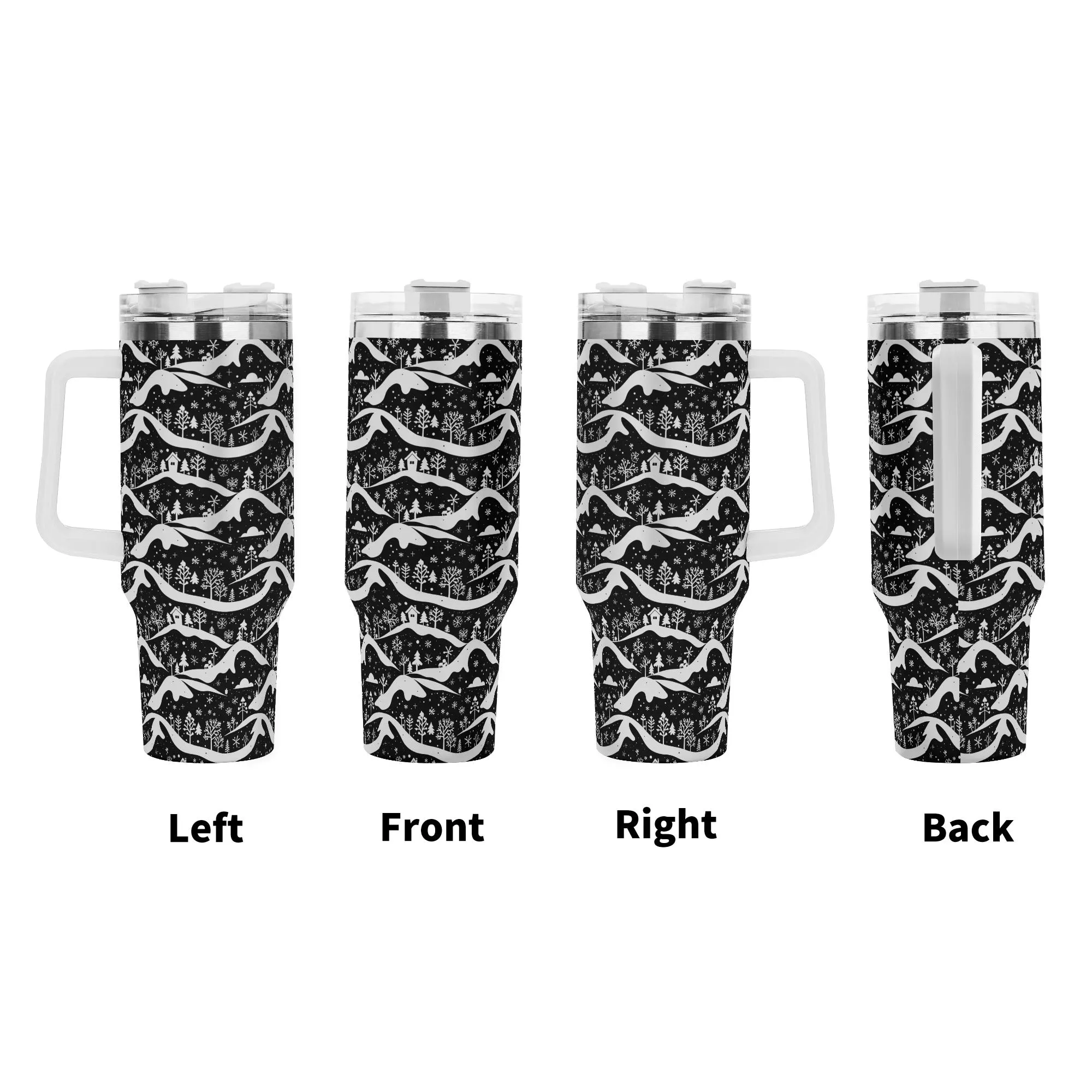 Winter Town 40oz Stainless Steel Tumbler Gift With White Handle and Straw